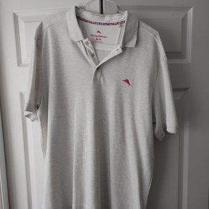 Tommy Bahama White Grey Stripe Polo Shirt